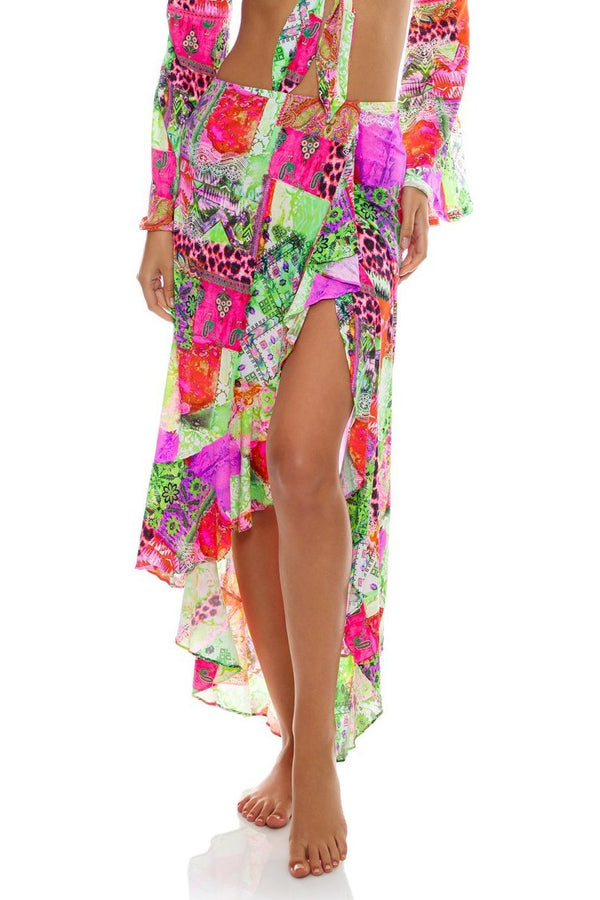 Luli Fama Fierce Soul Ruffle High Lo Slit Skirt